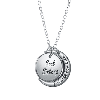 Colliers pendants d'alliage, colliers d'amitié, avec fermoir pince de homard, plat rond et lune avec des soeurs d'âme de mot, amis pour la vie
