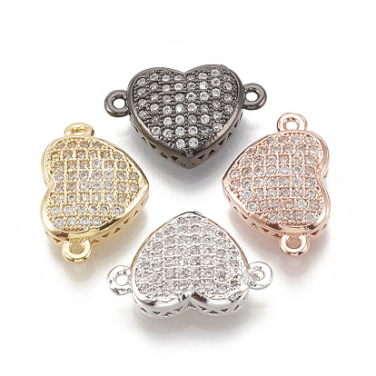 Brass Micro Pave Cubic Zirconia Links, Heart