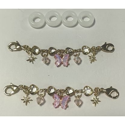 6Cadenas para gafas de latón, aleación, vidrio y circonita cúbica (piezas), con cierres de pinza de langosta y anillos de sujeción de silicona para gafas, mariposa