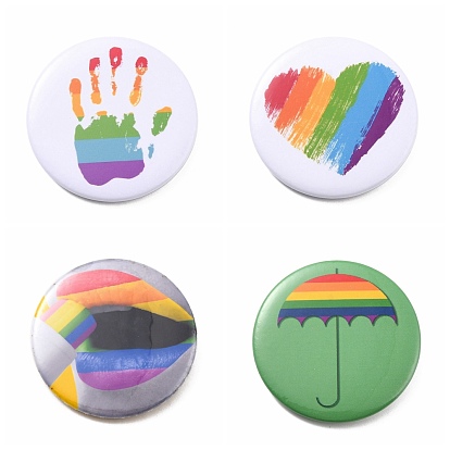 Broche en fer rond plat arc-en-ciel, broche de fierté, modèle mixte