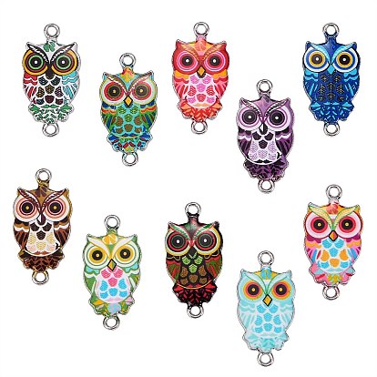 10 шт. 10 цвета эмалевые соединители из цинкового сплава, сова форма, платина