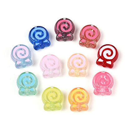 Прозрачные акриловые бусины, леденец, с эмалью