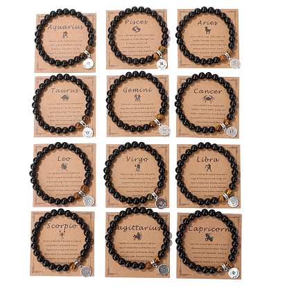 Браслеты из натуральных бусин тигрового глаза и агата, браслеты с подвесками в виде созвездий, круглые