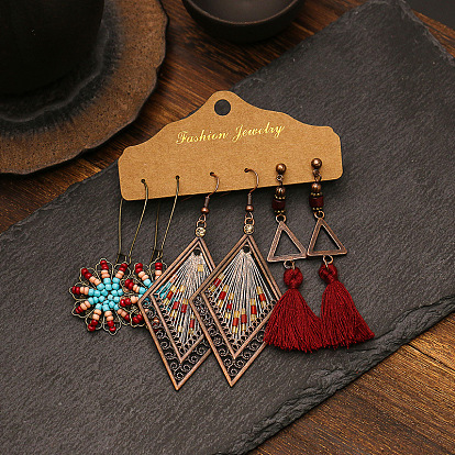 Bohemian Leaf Tassel Pendant Earrings Set for Women Retro European and American Style