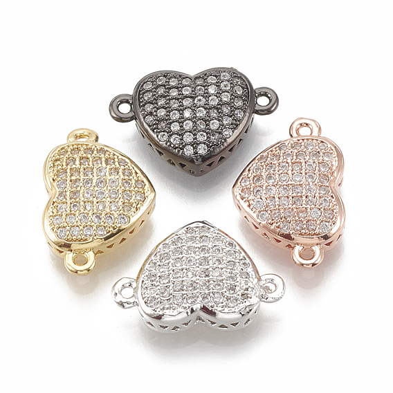 Brass Micro Pave Cubic Zirconia Links, Heart