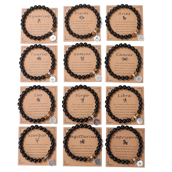 Браслеты из натуральных бусин тигрового глаза и агата, браслеты с подвесками в виде созвездий, круглые