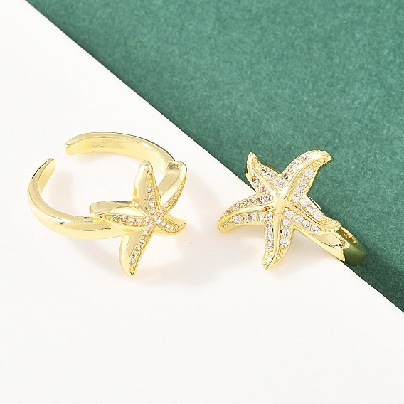 Кольца-манжеты с микропаве из прозрачных кубических цирконий в форме морской звезды для женщин, стойки покрытие, долговечный, без свинца и без кадмия