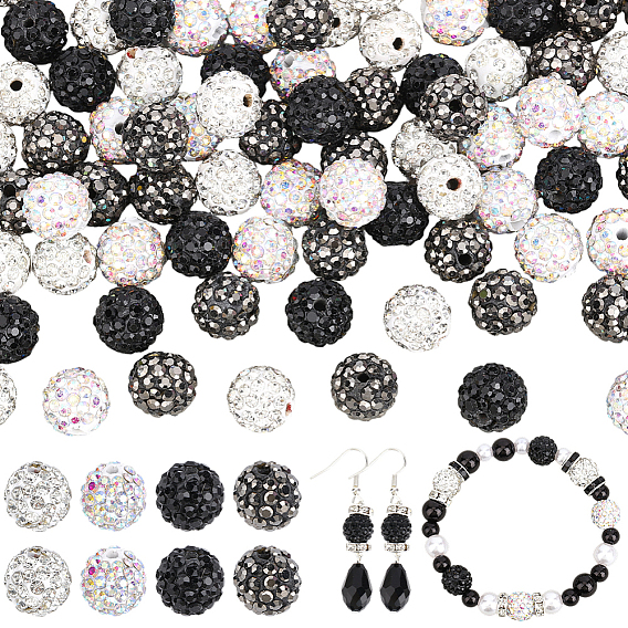 100Pcs 4 Colors Pave Disco Ball Beads, Polymer Clay Rhinestone Beads, Grade A, Round