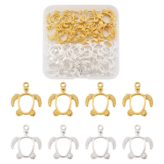 40 шт. 2 цвета сплава открытая задняя часть подвески безель, для diy уф смолы, эпоксидная смола, Прессованные цветочные украшения, черепаха