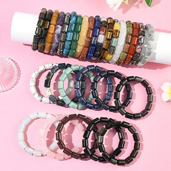 Браслеты из бусин с драгоценными камнями в виде колонн, эластичные, для женщин и мужчин.