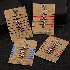 Набор браслетов от сглаза с 6 синими подвесками в виде бумажных карточек — плетенные украшения ручной работы для защиты и стиля