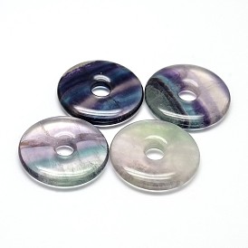Donut/Pi Disc Natural Fluorite Pendants, 30x5mm, Hole: 6mm