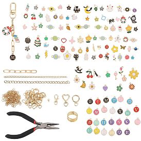 1 Bag DIY Keychain Kit, Alloy Enamel Pendants & Swivel Clasps & Curb Chain & Oval Link Chain & Jump Ring & Pliers, Golden