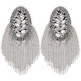 2 шт. овальные железные эполеты с кристаллами, стразами и фетровыми кисточками в стиле панк, наплечные значки