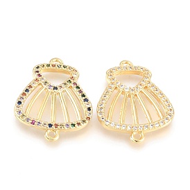 Brass Micro Pave Cubic Zirconia Links Connectors, Long-Lasting Plated, Shell Shape, Real 18K Gold Plated