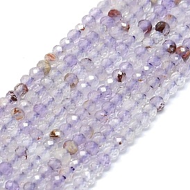 Natural Purple Lodolite Quartz Beads Strands, Faceted, Rondelle
