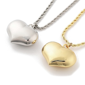 Rack Plating Brass Puffed Heart Pendant Necklaces for Women, Lead Free & Cadmium Free