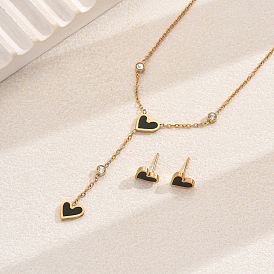 201 комплект из ожерелья-лариата со стразами из нержавеющей стали и серег-гвоздиков, комплекты украшений в виде ракушек и сердец для женщин