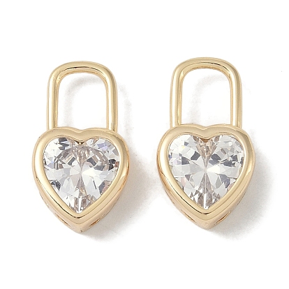 Brass Micro Pave Clear Cubic Zirconia Pendants, Cadmium Free & Nickel Free & Lead Free, Heart
