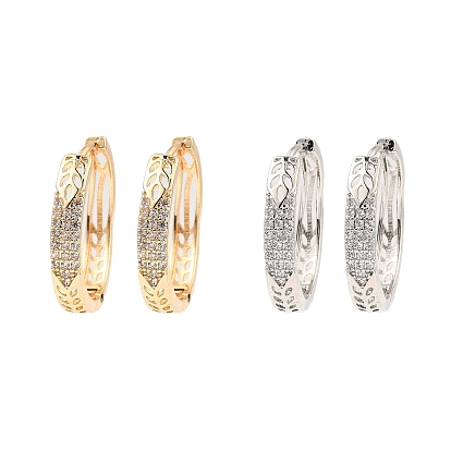 Серьги-кольца из латуни с микропаве из кубического циркония, полый лист