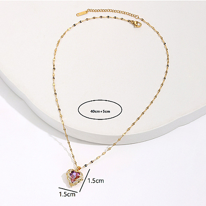 Ожерелье с подвеской в виде сердца с цирконием и латунными цепочками