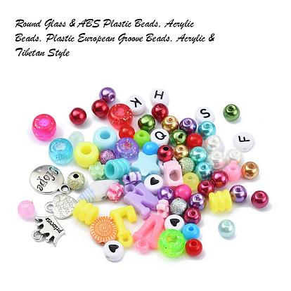 DIY Jewelry Making Kits, Including Round Glass & ABS Plastic Beads, Acrylic Beads, Plastic European Groove Beads, Acrylic & Tibetan Style Alloy Pendants, Elastic Thread, Tweezers and Scissors