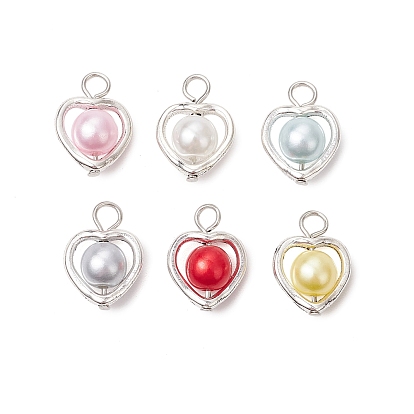 Подвески в виде акрилового жемчуга в форме сердца с соединительным элементом из сплава, античное серебро