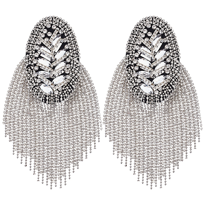 2 шт. овальные железные эполеты с кристаллами, стразами и фетровыми кисточками в стиле панк, наплечные значки