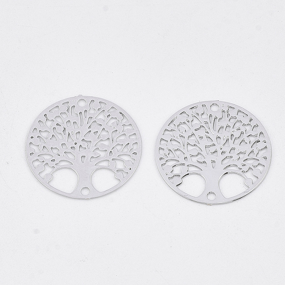 Медные звенья / разъемы, гравированные металлические украшения, долговечный, без кадмия, без никеля и без свинца, плоские круглые с дерева жизни
