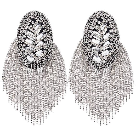 2 шт. овальные железные эполеты с кристаллами, стразами и фетровыми кисточками в стиле панк, наплечные значки