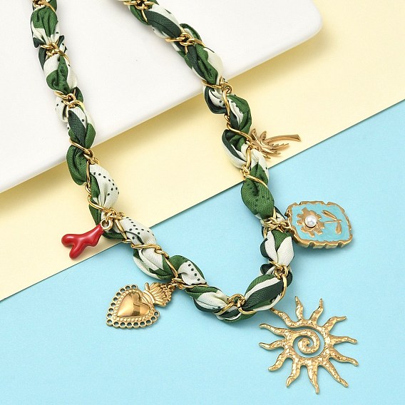 Подвески в виде цветка солнца и сердца 304 из нержавеющей стали, с тканевым шарфом, без кадмия и без свинца и без никеля