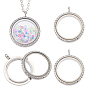 4Pcs Stainless Steel Locket Pendants, Double Sides with Glass, DIY Accessories for Jewelry Pendant Making, Flat Round Charm