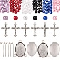 Наборы для самостоятельного изготовления четок из бусин, включая подвески из цинкового сплава и оправу для кабошона, Кабошоны из стекла, пластиковые жемчужные бисера, латунный штифт
