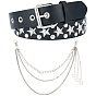 2pcs 2 styles ceintures à chaîne en alliage étoile et cuir PU noir