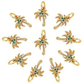 10Pcs Rack Plating Brass Micro Pave Cubic Zirconia Charms, with Jump Ring, Cadmium Free & Lead Free, Coconut Tree