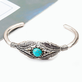 Alloy Feather Open Cuff Bangle for Women