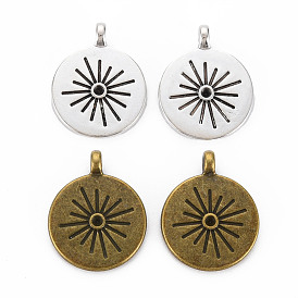 Tibetan Style Alloy Pendant Rhinestone Settings, Cadmium Free & Lead Free, Flat Round