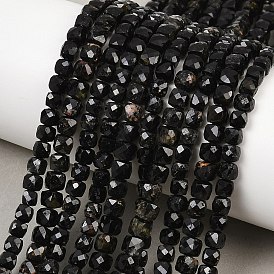 Natural Black Tourmaline Beads Strands, Faceted, Cube