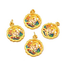 Alloy Pendants, with Double-Sided Enamel and Jump Ring, Flower with Deer Charm