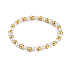 304 Stainless Steel & Plastic Pearl Round Beaded Bracelets for Women