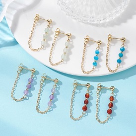 4 пары 4 стили: серьги-подвески из натурального агата, аметиста, апатита и зеленого авантюрина, с 304 серьгами из нержавеющей стали, круглые