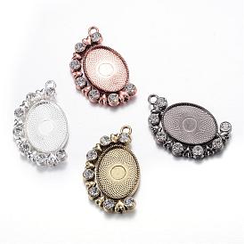 Rotatable Tibetan Style Alloy Pendant Cabochon Settings, Cadmium Free & Lead Free, Double-sided Tray, with Rhinestones, Oval
