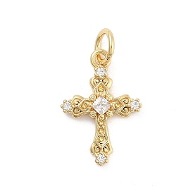 Cross Rack Plating Brass Micro Pave Cubic Zirconia Pendants, Cadmium Free & Lead Free, Long-Lasting Plated