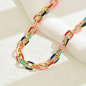 Fashionable European and American style Brass Colorful Enamel Cable Chain Necklaces for Women