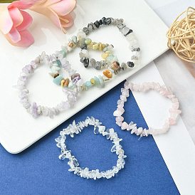 5 pcs 5 style naturel mélangé pierres précieuses puces perles bracelets extensibles ensemble pour les femmes