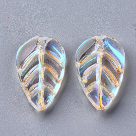 Transparent Glass Pendants, with Glitter Powder, AB Color Plated, Leaf