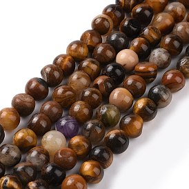 Natural Yellow Tiger Eye Beads Strands, Grade B, Round