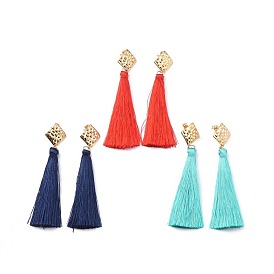 Nylon Thread Tassel Dangle Earrings, with 304 Stainless Steel Stud Earring Findings