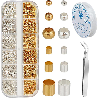 DIY-Befund-Kits, einschließlich Messing-Quetschperlenabdeckungen, 304 Wimpernpinzettenclips aus Edelstahl