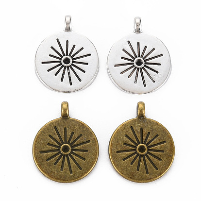Tibetan Style Alloy Pendant Rhinestone Settings, Cadmium Free & Lead Free, Flat Round
